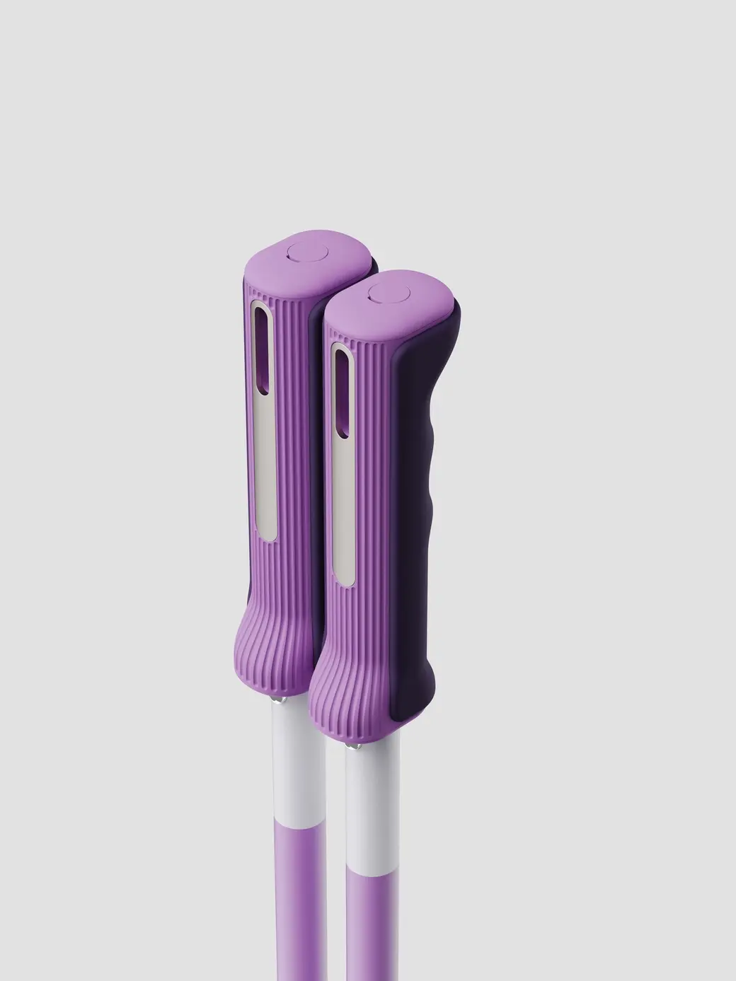 An image of P1 mini ski poles purple handles