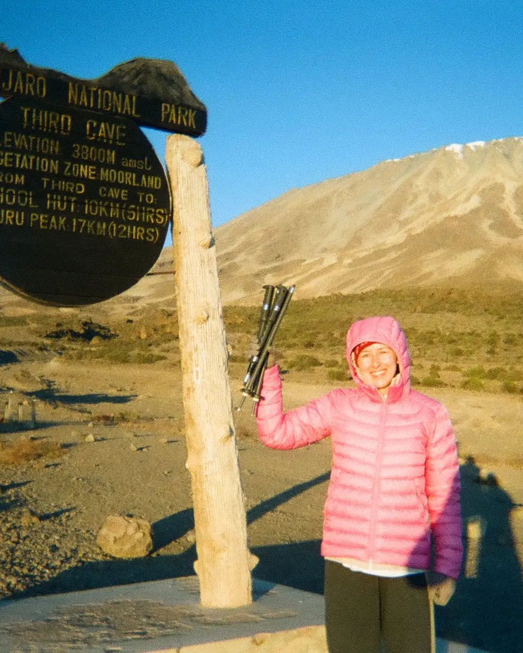An image a of a person hiking up Kilimanjaro